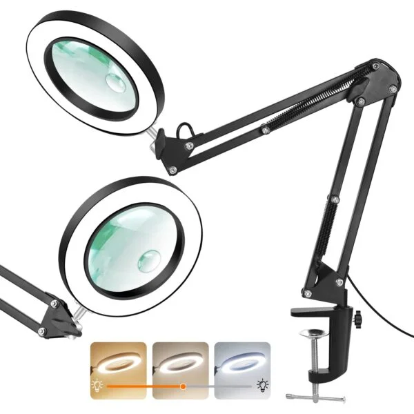 Product details of Reading Lamp, Illumination Magnifier Magnifying Glass with 5x and 10x Zoom 5X 3.5 inch magnifying glass lens with 10X .75 inch lens Stand Height 20inches Sturdy base measures only 7.5 x 6 inches for convenience on your desktop, table or workbench Lamp produces a cool-white light that renders colors perfectly to the user's eyes Flexible goose-neck design allows the user to adjust the lamp to various heights and positions Heavybase for stability; features non-slip design 5X 3.5 inch magnifying glass lens with 10X .75 inch lens Stand Height 20inches Sturdy base measures only 7.5 x 6 inches for convenience on your desktop, table or workbench Lamp produces a cool-white light that renders colors perfectly to the user's eyes Flexible goose-neck design allows the user to adjust the lamp to various heights and positions Heavybase for stability; features non-slip design Specifications of Reading Lamp, Illumination Magnifier Magnifying Glass with 5x and 10x Zoom Brand No Brand SKU 104718160_PK-1251164861