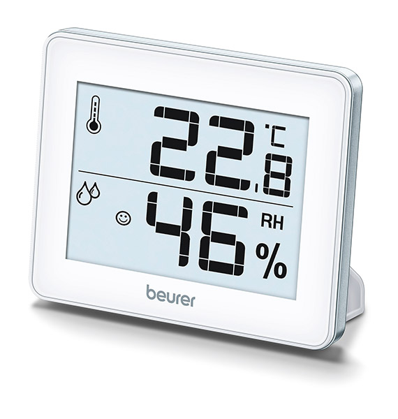 The thermo hygrometer perfectly monitors your indoor environment. It displays the temperature and humidity. The face icons help you to classify the values.